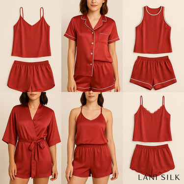 Red Silk Pajama Shorts Sets