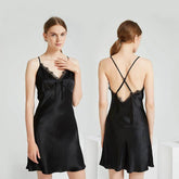 Silk Nightgown - Spaghetti Straps Lace Backless Sleepwear - LANI SILK