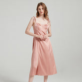 Silk Dress - 100% Elegant Spaghetti Strap Solid Color Summer 2025