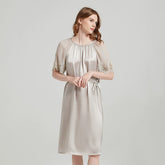 Silk Nightgown - Elegant Lace Short Sleeve & Simple Sleepwear - LANI SILK