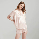 Silk Pajamas - 100% Mulberry Silk Pleated Short Sleeve Set - LANI SILK