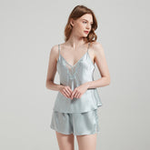 Silk Camisole Sets – V-Neck Silk Top with Lace Trim