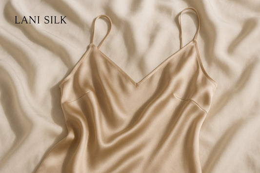 Luxury silk lingerie in champagne color with weightless drape