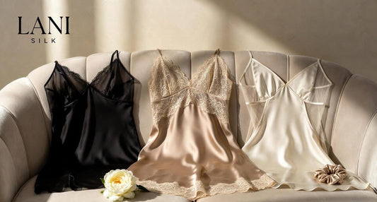Sexy silk nightgown collection featuring sheer and lace designs in Mulberry silk