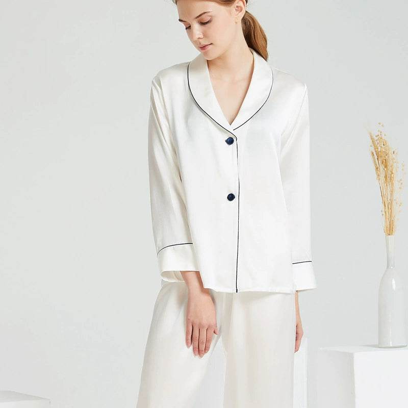 Silk Pajamas - 100% Mulberry Silk Shawl Collar Sleepwear Set - LANI SILK 
