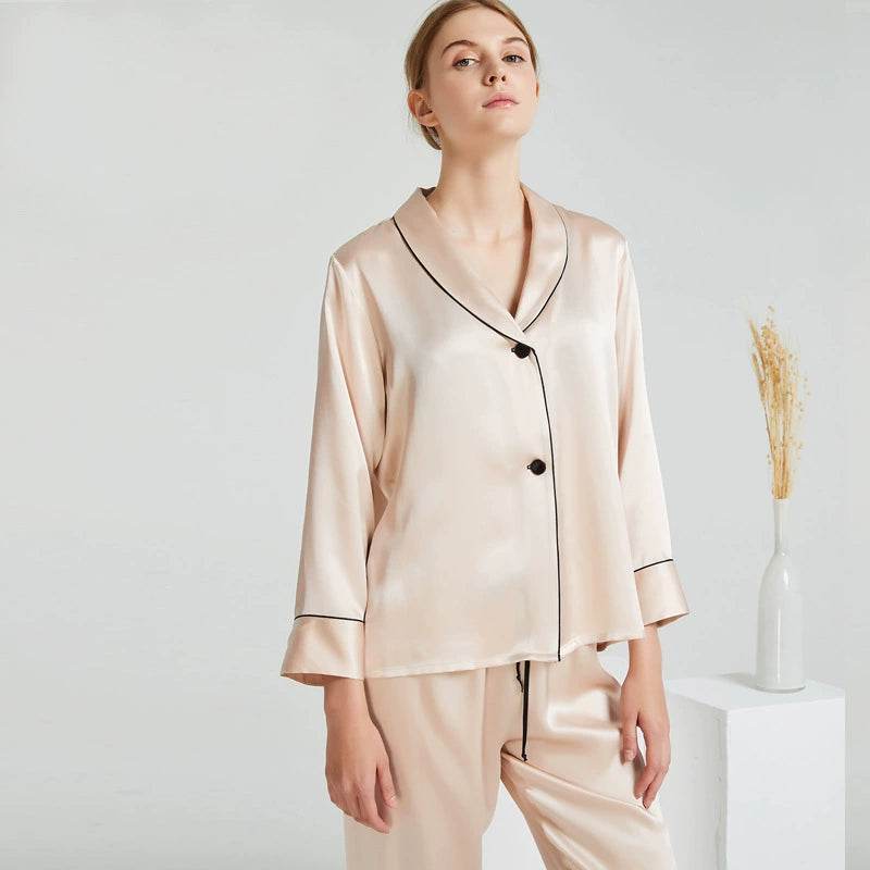 Silk Pajamas - 100% Mulberry Silk Shawl Collar Sleepwear Set - LANI SILK 