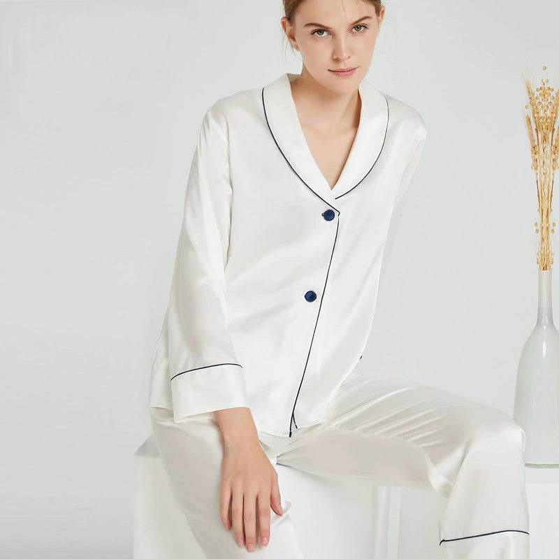 Silk Pajamas - 100% Mulberry Silk Shawl Collar Sleepwear Set - LANI SILK 