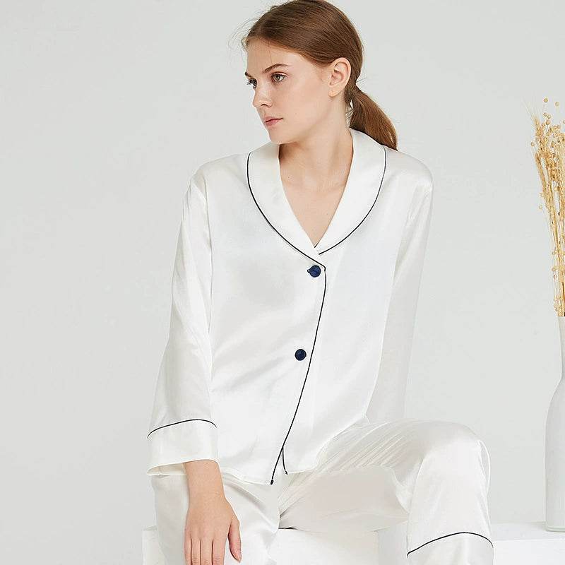 Silk Pajamas - 100% Mulberry Silk Shawl Collar Sleepwear Set - LANI SILK 
