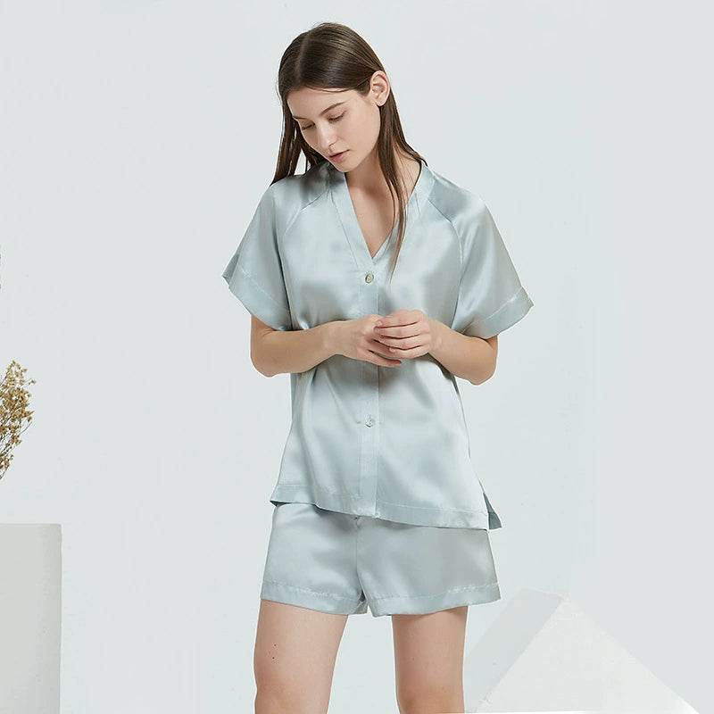 Silk Pajamas - V Neck Short Sleeve Sleepwear Set - LANI SILK 
