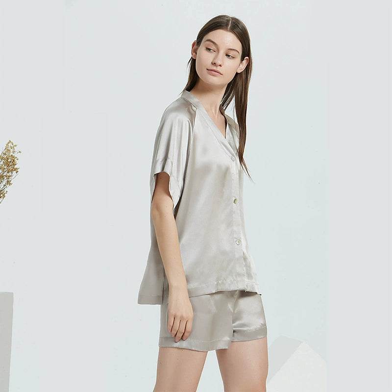 Silk Pajamas - V Neck Short Sleeve Sleepwear Set - LANI SILK 