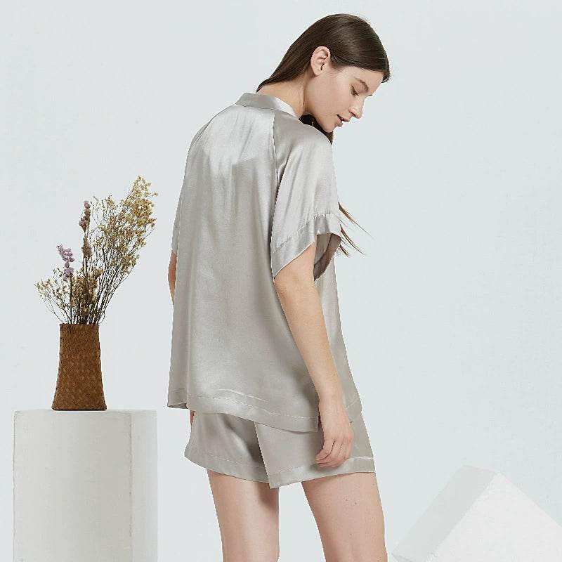 Silk Pajamas - V Neck Short Sleeve Sleepwear Set - LANI SILK 