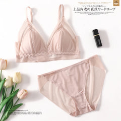 Silk Bra & Panty Sets - 100% Real Silk, Lace, Wire-Free, Thin Padded