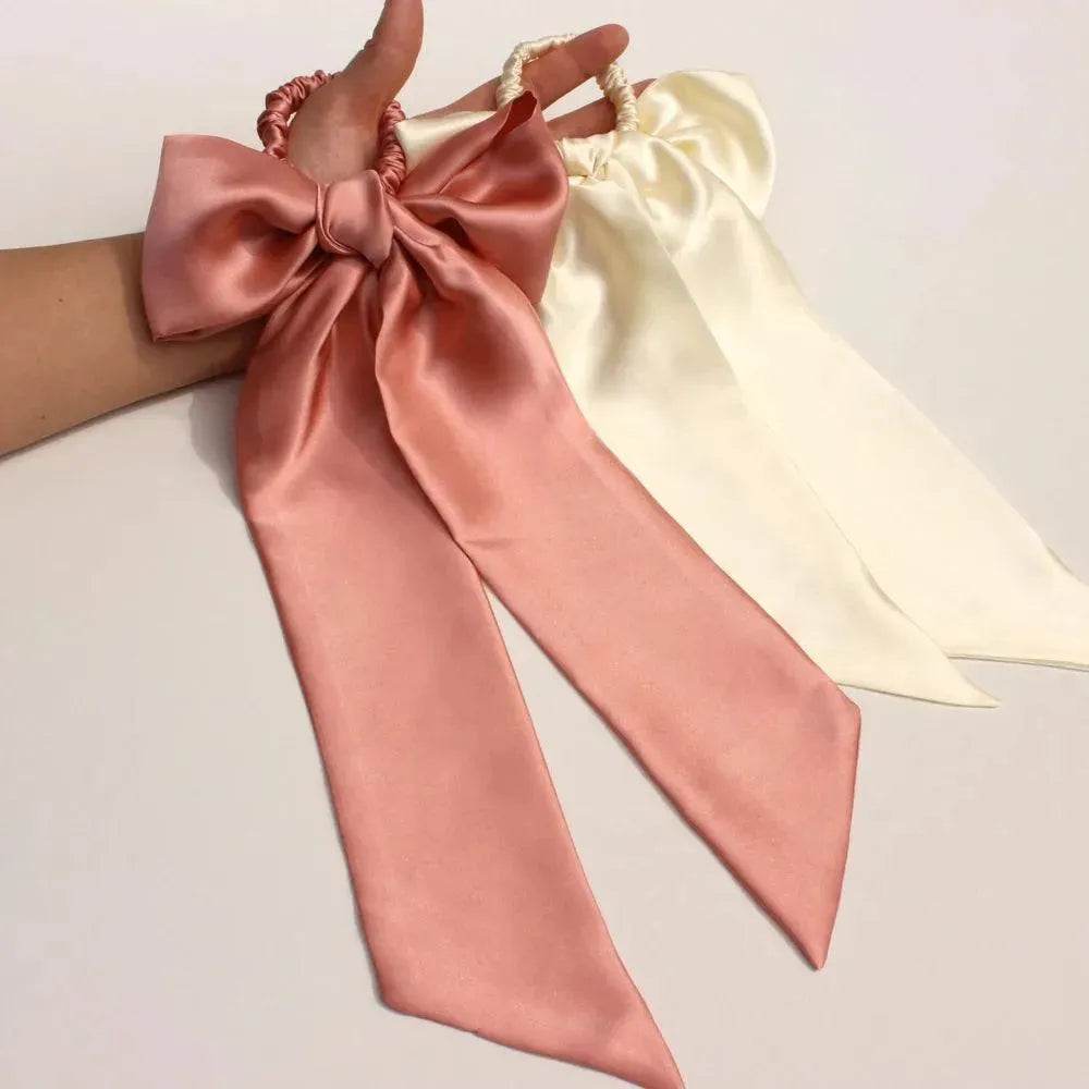 Silk Scrunchies - Ribbon & Skinny Set Hair With Bow Elastic - LANI SILK 