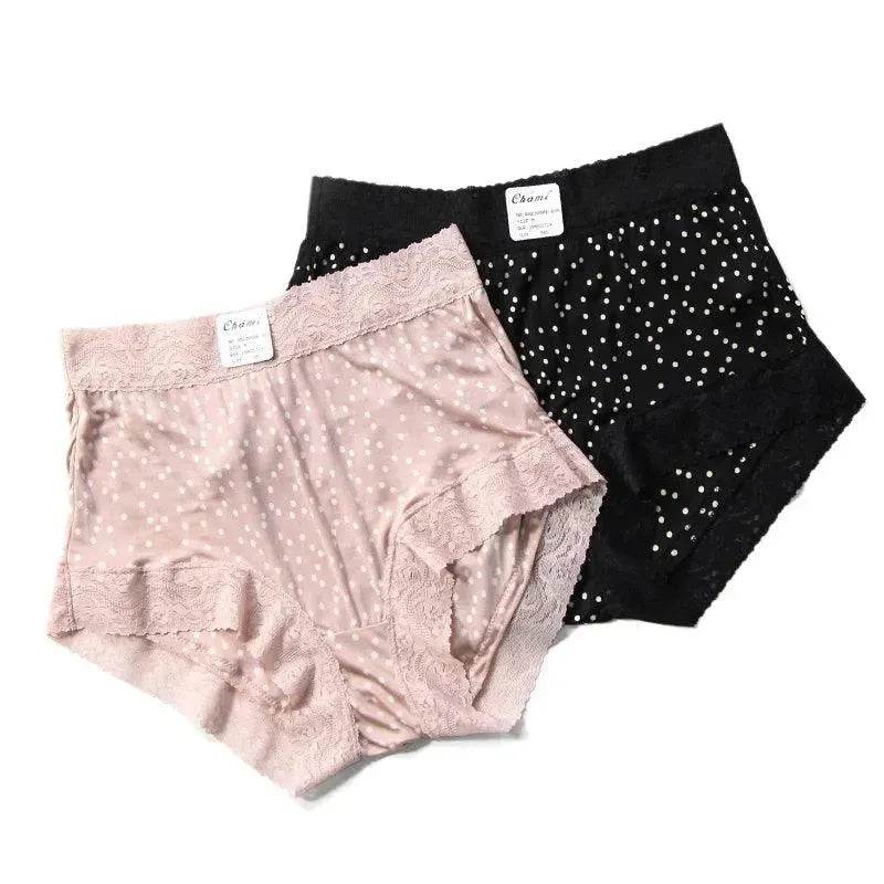 Silk Panties - 100% Natural Mid-Rise Waist Dots Printed Lace Underwear - LANI SILK 