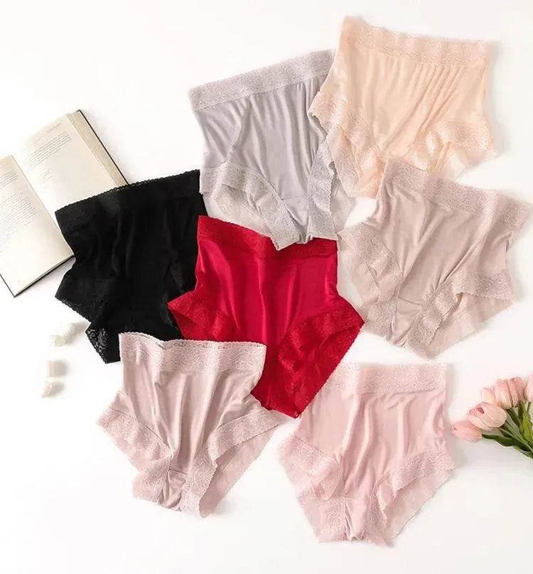 Silk Panties - Natural High Waist Lace Plus Transparent Underwear - LANI SILK 