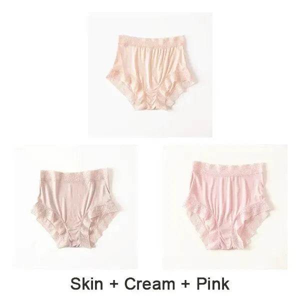 Silk Panties - Natural High Waist Lace Plus Transparent Underwear - LANI SILK 