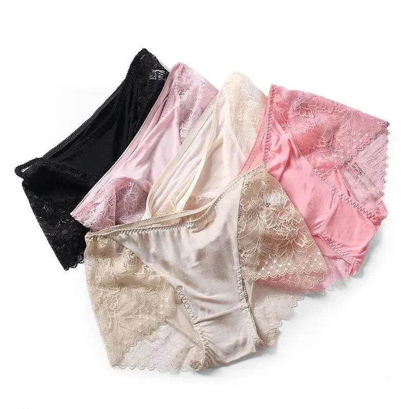 Silk Panties - Lace Mid Waist Briefs Comfortable - LANI SILK 
