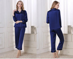 Silk Pajamas - Pure Piece Set Long Sleeves Soft Elegant Sleepwear 