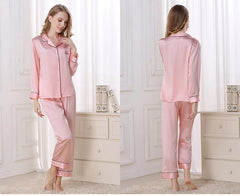 Silk Pajamas - Pure Piece Set Long Sleeves Soft Elegant Sleepwear 