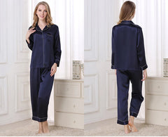 Silk Pajamas - Pure Piece Set Long Sleeves Soft Elegant Sleepwear 