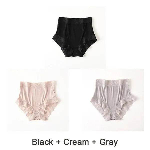 Silk Panties - Natural High Waist Lace Plus Transparent Underwear - LANI SILK 