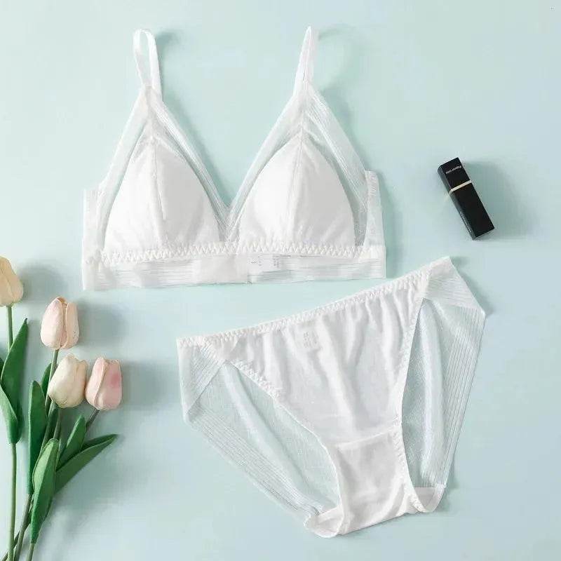 Silk Bra & Panty Sets - Lace Wire Free Thin Padding Underwear - LANI SILK 