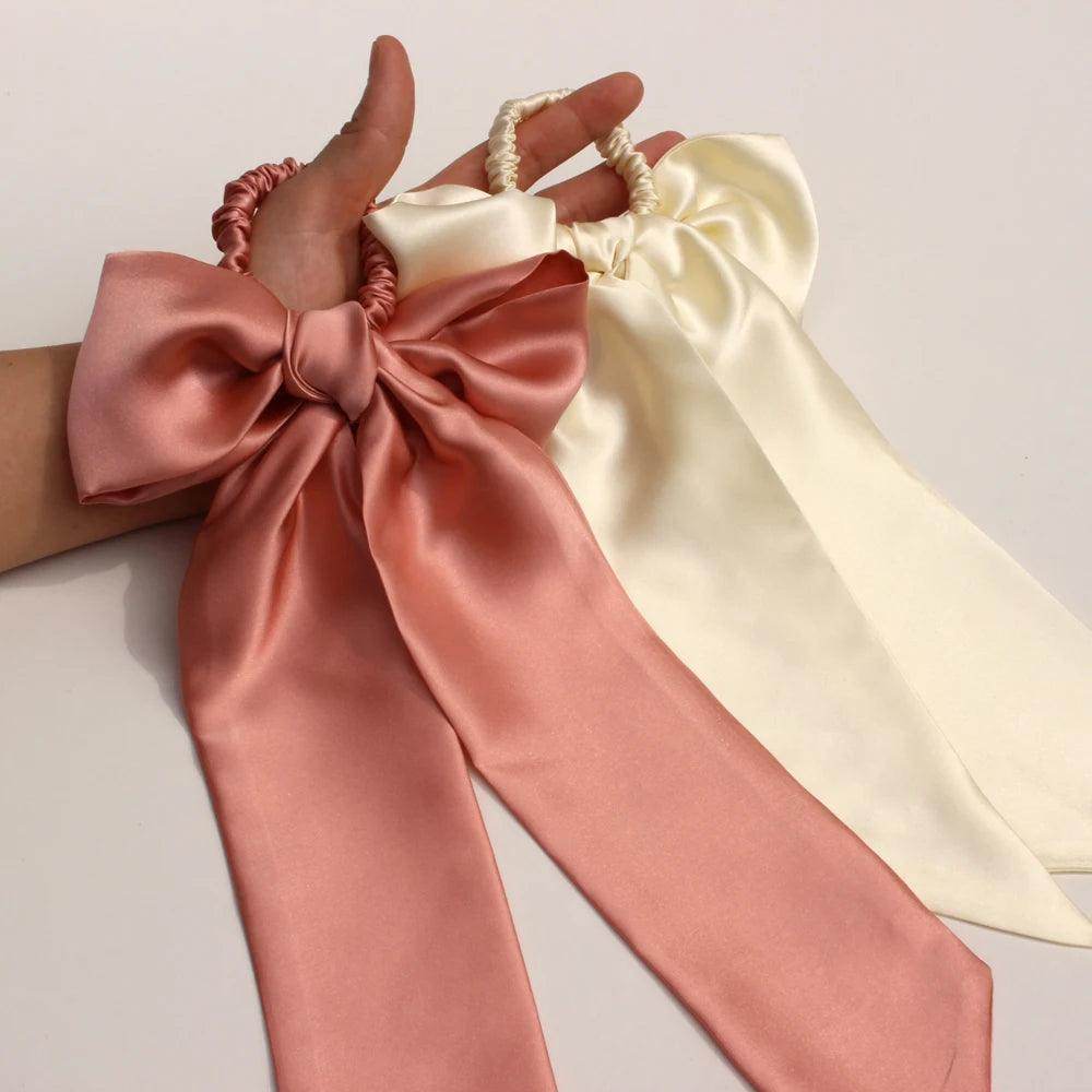 Silk Scrunchies - Ribbon & Skinny Set Hair With Bow Elastic - LANI SILK 