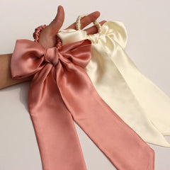 Silk Scrunchies 100% Pure Ribbon & Skinny Bow Elastic Ties Ropes