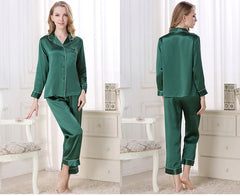 Silk Pajamas - Pure Piece Set Long Sleeves Soft Elegant Sleepwear 