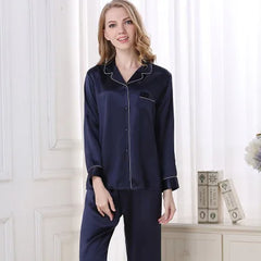 Silk Pajamas - Pure Piece Set Long Sleeves Soft Elegant Sleepwear 