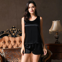 Silk Camisole Sets - Elastic Waist Shorts Soft Sleepwear