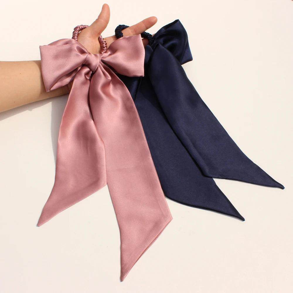 Silk Scrunchies - Ribbon & Skinny Set Hair With Bow Elastic - LANI SILK 