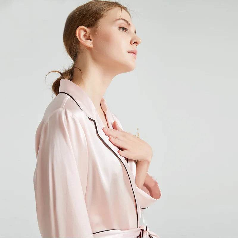 100% Silk Robe with Pocket – Knee-Length Luxury Loungewear for Women - LANI SILK 