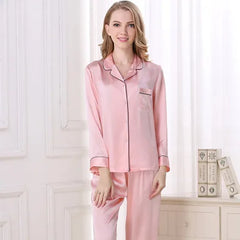 Silk Pajamas - Pure Piece Set Long Sleeves Soft Elegant Sleepwear 