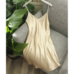 Silk Dress Full Nighties For Women Long Chemise Mini Dress V-Neck