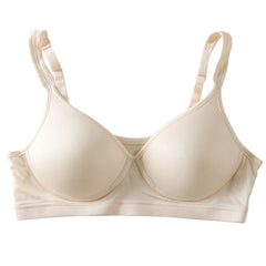 Silk bra with no closure, wire-free, seamless design in beige, suitable for everyday wear.