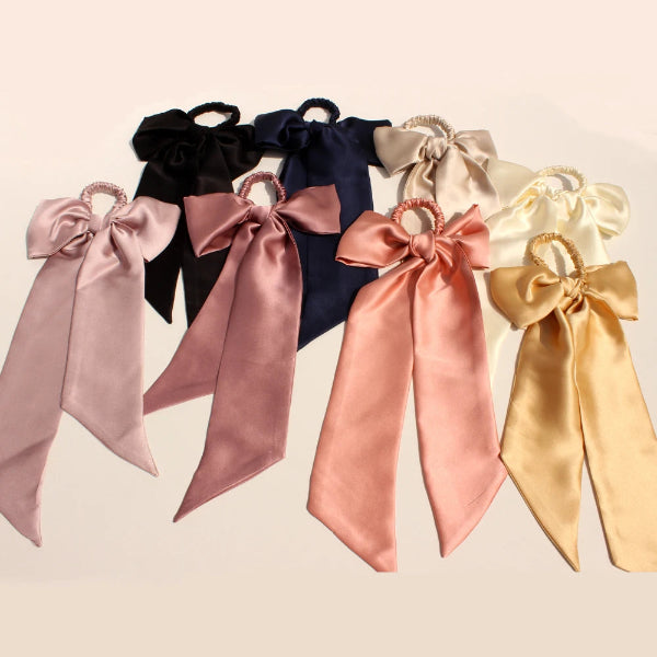 Silk Scrunchies 100% Pure Ribbon & Skinny Bow Elastic Ties Ropes