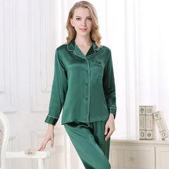 Silk Pajamas - Pure Piece Set Long Sleeves Soft Elegant Sleepwear 