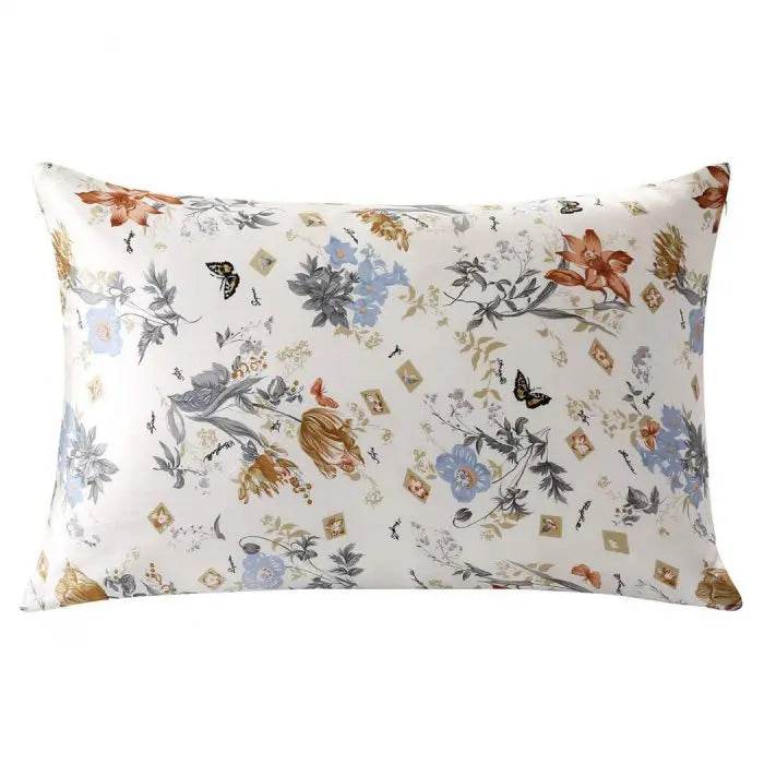 Silk Pillowcases - Floral Print Zipper Closure Standard Size - LANI SILK 