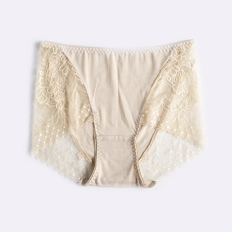 Silk Panties - Lace Mid-Waist Briefs Comfortable