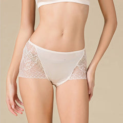 Silk Panties - Lace Mid-Waist Briefs Comfortable