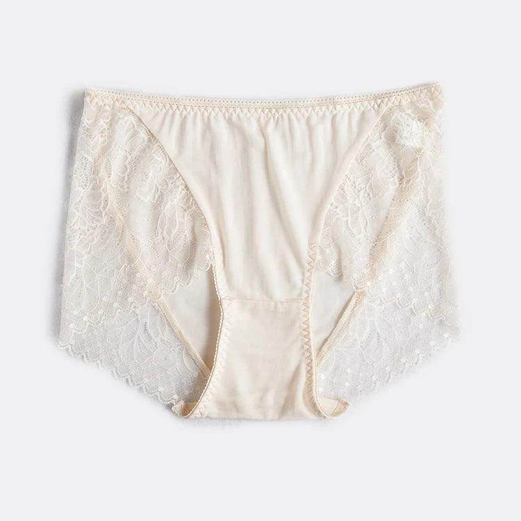 Silk Panties - Lace Mid Waist Briefs Comfortable - LANI SILK 