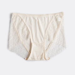 Silk Panties - Lace Mid-Waist Briefs Comfortable