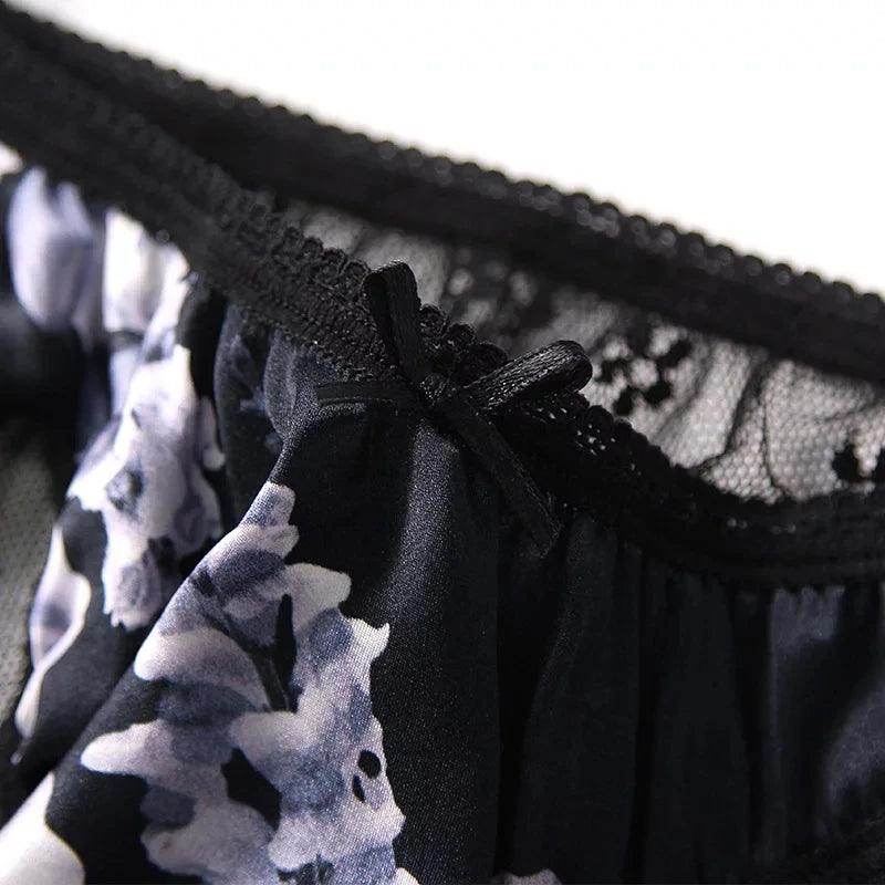 Silk Panties - 100% Natural Silk Lace Sexy Low Rise Briefs Black Lingerie - LANI SILK 