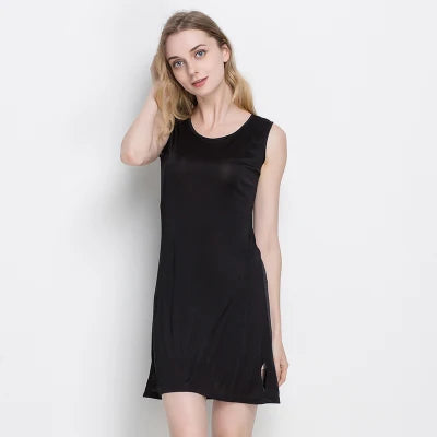 Silk Dress Women Sleep Solid Basic Emptied Slips Sleeveless