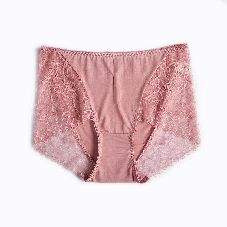 Silk Panties - Lace Mid Waist Briefs Comfortable - LANI SILK 