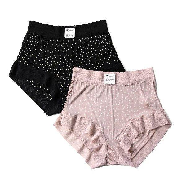 Silk Panties - 100% Natural Mid-Rise Waist Dots Printed Lace Underwear - LANI SILK 