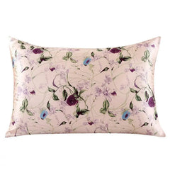 Silk Pillowcases - Floral Print Zipper Closure Standard Size