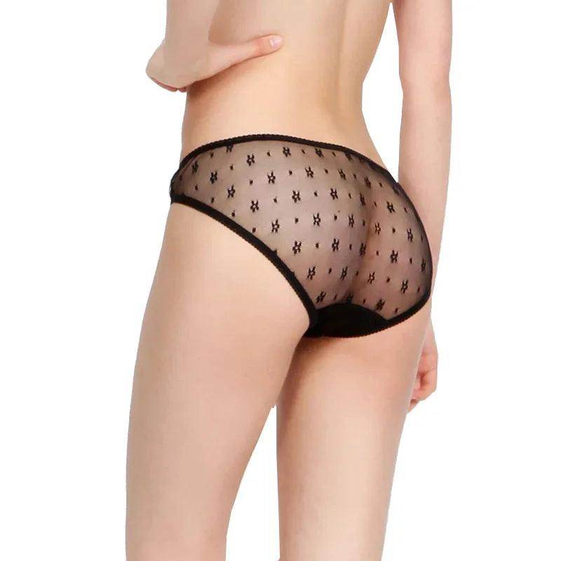 Silk Panties - 100% Natural Silk Lace Sexy Low Rise Briefs Black Lingerie - LANI SILK 