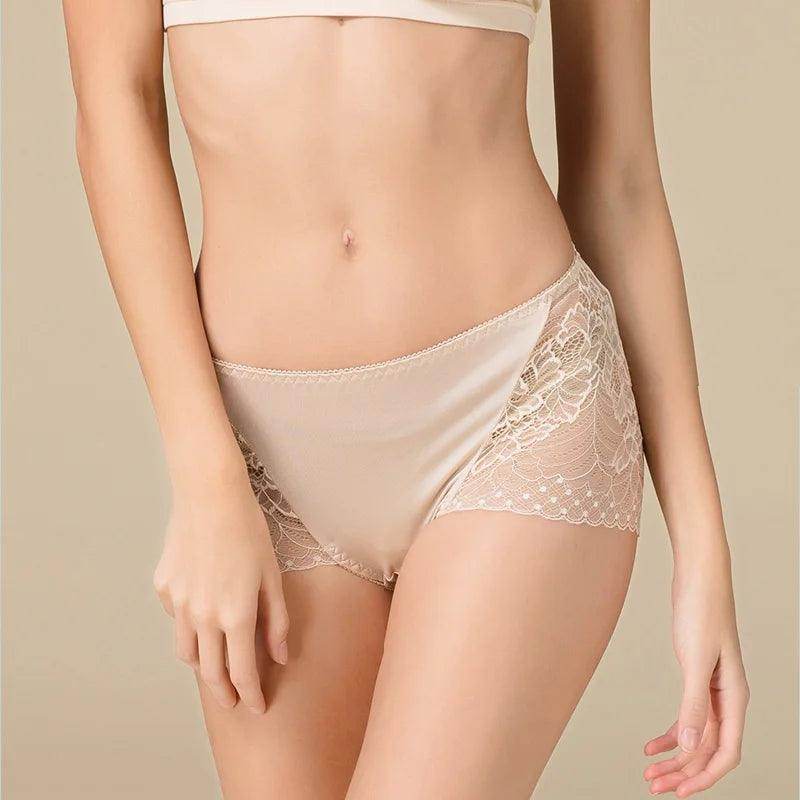 Silk Panties - Lace Mid Waist Briefs Comfortable - LANI SILK 